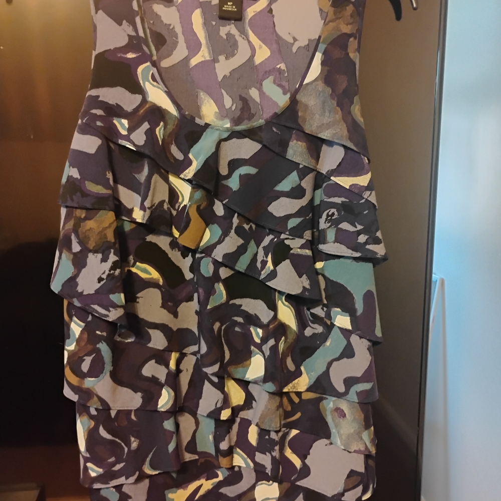 2/$15 Tops Stylish Ann Taylor Multicolor Ruffled Career Tank Top